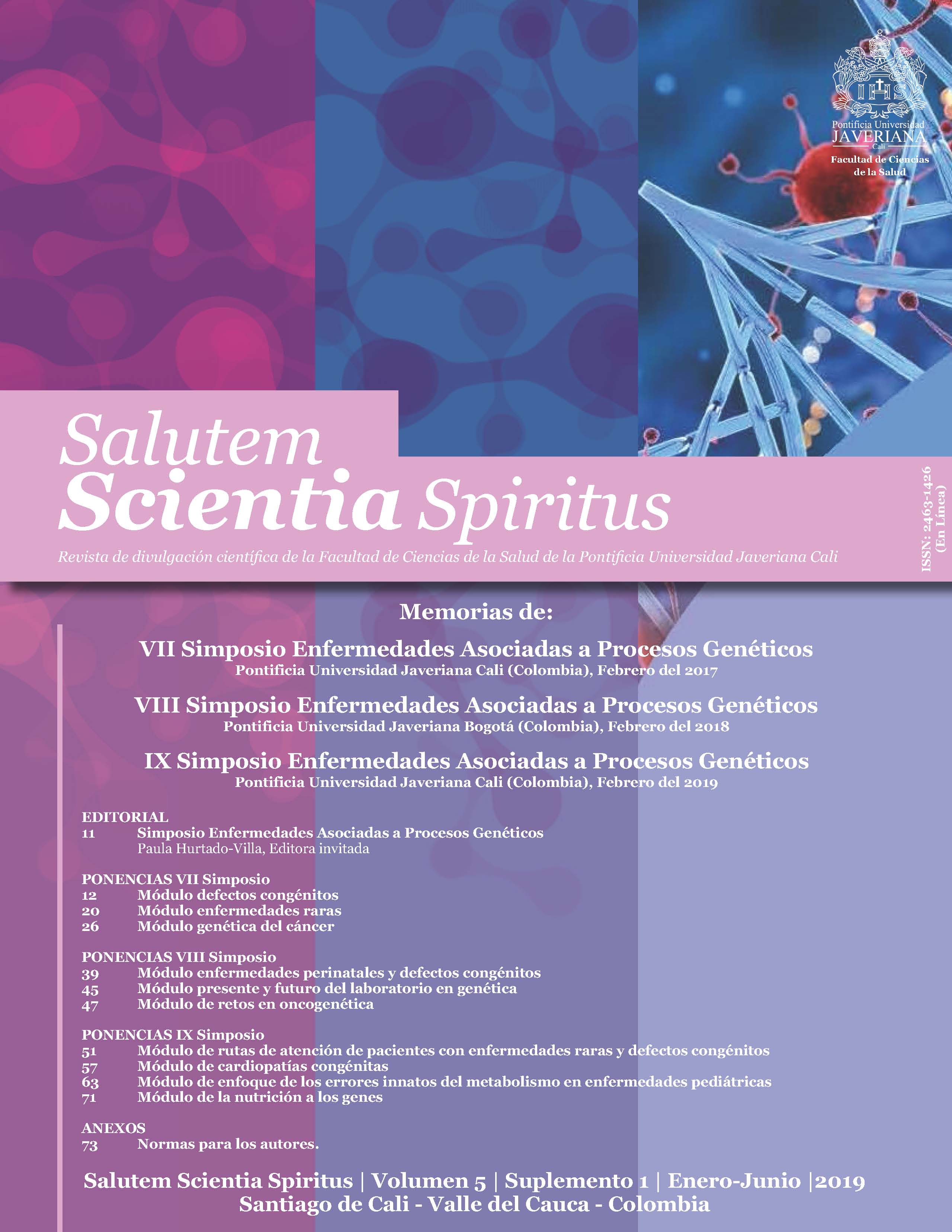 					Ver Vol. 5 Núm. 1 (2019): Revista Salutem Scientia Spiritus (Suplemento 1)
				